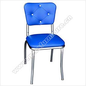 Blue leather thin seat and button back american fast food chairs, 4 button backrest blue american 1950's fast food chrome chairs