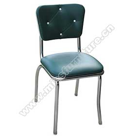 Drak turquoise leather thin seat midcentury style retro kitchen chairs, steel frame with 4 button back retro 1950's kitchen chairs