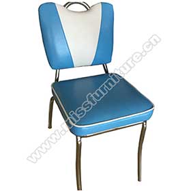 Gloss blue leather V back with handle 1950s retro restaurant chairs, steel frame with handle V back restaurant american retro 1950s chairs