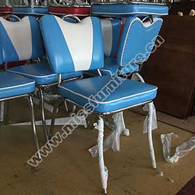 Customize american style 50s retre restaurant smooth with piping blue leather V back with handle retro diner chairs gallery-V back handle diner chairs