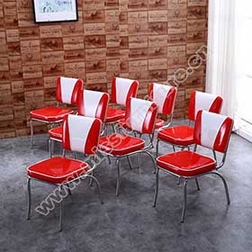 Customize 1950s retro restaurant smooth with piping gloss red and white PU leather V back american diner chairs gallery-Gloss V back american diner chairs