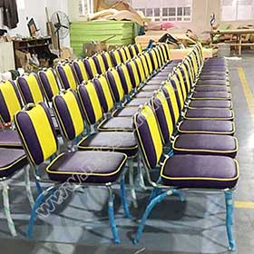Customize purple with yellow stripe back midcentury retro diner chairs, steel frame with handle back 1950s retro dining room chairs