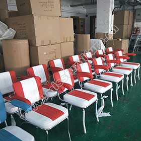 red handrest retro diner chairs-Factory customize American style red and white leather with handrest stainless steel chrome retro diner chairs gallery