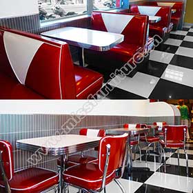 1950s style rubby color american retro diner booth sofas and table set, retro diner chairs and table set furniture gallery-Australia warhington american diner