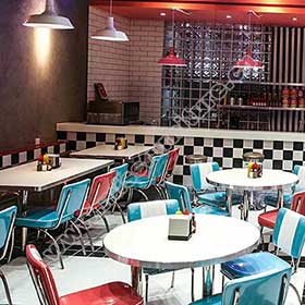 1950s style turquoise color american retro diner table and and chairs set, american diner booth seating and table set gallery-<b>Norway David retro diner</b>