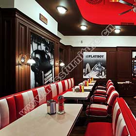1950s american retro diner table M-821-American 1950s style retro diner booth seating and table set, retro diner bar counter and bar chairs set gallery