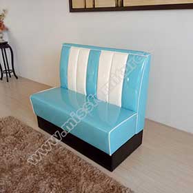 High quality turquoise color thick seating restaurant retro diner booth sofas, stripe back midcentury american restaurant retro booth sofas-1950s american retro diner booth M-8502
