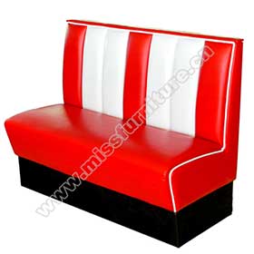 Durable red and white retro diner booth seating,2 seater red glossy leather midcentury retro american diner booth seating furniture-1950s american retro diner booth M-8505
