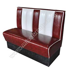 1950s american retro diner booth M-8506-Coulorful rubby glossy leather stripe retro american diner booth couch, with piping glossy leather american dining room retro booth couch