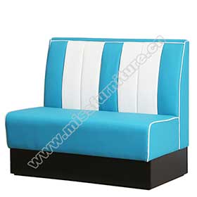 High quality blue leather stripe back 50's retro restaurant booth sofas, long seater blue/black PU leather 50's american restaurant booth sofas-1950s american retro diner booth M-8507