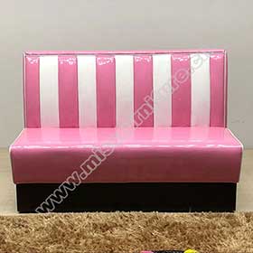 Pink and white colour 1950's retro dinette booth sofas furniture, stripe backrest 3 seater pink PU leather 50's style dinette retro booth seating