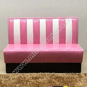 Pink and white colour 1950's retro dinette booth sofas furniture, stripe backrest 3 seater pink PU leather 50's style dinette retro booth seating