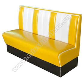 Long 3 seater yellow and white leather 50s retro dining room booths seating, with stripe backrest 1950s style retro dining booths furniture-1950s american retro diner booth M-8518