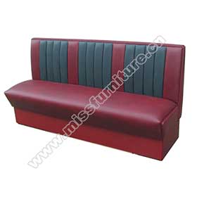 Rubby and black colour vintage retro cafeteria booth couches furniture, stripe back rest 3 seater vintage style retro cafeteria booth sofas
