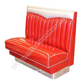 1950s american retro diner booth M-8528-Red and white wave top 1960's retro diner booth seating, red wave top with stainless steel footer retro 1960s booth sofas seating
