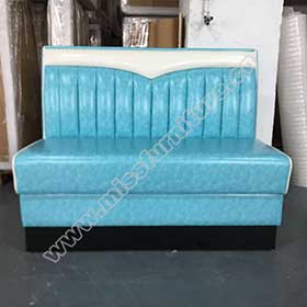 1950s american retro diner booth M-8529-Turquoise wave top and seat piping american 60s retro dinette booths, white wave top back 60s retro american booth seating furniture
