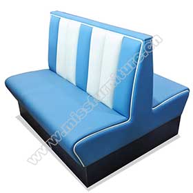 1950s american retro diner booth M-8534-Vintage blue stripe backrest back to back retro 50s booth seating furniture, blue and white leather back to back 50s retro booth seating