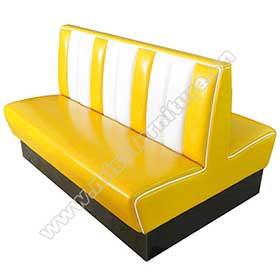 Gloss yellow leather back to back 6 seat american 50s booth sofa seating, doubleside 6 seat 1950s style retro american booth seating-1950s american retro diner booth M-8537