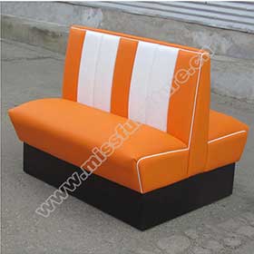 1950s american retro diner booth M-8536-Doubleside 4 seat orange leather midcentury american diner booth seating, stripe backrest orange american style 1950s diner booth sofas