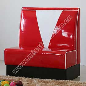 1950s american retro diner booth M-8542-High backrest V back vintage retro fast food booth sofas, gloss red leather with black fireproof footer fast food room retro 50s booth sofas