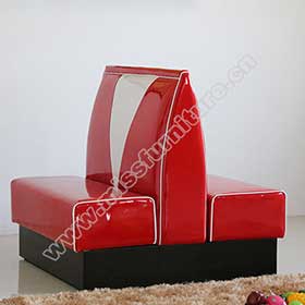 1950s american retro diner booth M-8549-Gloss red leather back to back red 1950s retro diner booth seating, american style restaurant red V backrest 50s diner booth seating