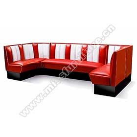 1950s american retro diner booth M-8550-Stripe backrest 10 seat 1950s style corner retro diner booth seating, customize U shape retro 1950s corner diner booth seating furniture