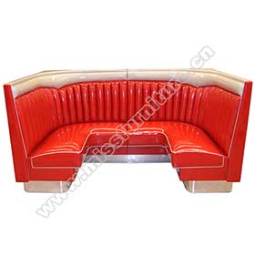 1950s american retro diner booth M-8554-Customize red wave top midcentury retro diner corner booth seating, red wave top with steel footer 6 seat retro 50's corner booth seating