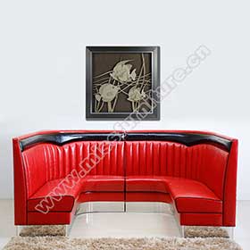 Stripe back wave top red colour 1950's restaurant corner booth seating, wave top with stainless steel foot restaurant 1950's corner booths-1950s american retro diner booth M-8556