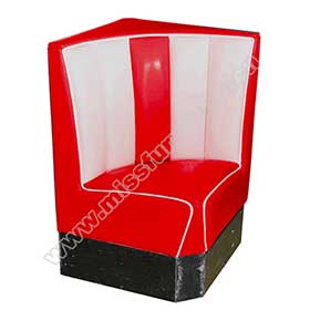 Custmoize red single seat corner fast food room retro booth couches, 23.5in size retro american fast food corner booth couches furniture