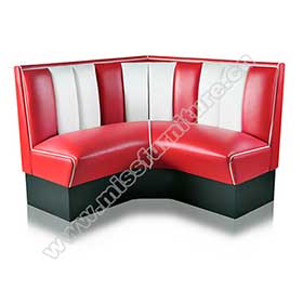 Wholesale red and white stripe back retro 50's corner booth seating, 50's style red stripe backrest retro dining room corner booth seating-1950s american retro diner booth M-8560