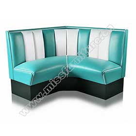 Classic turquoise cafeteria corner retro 50s booth couches, 2 seat stripe backrest 1950s style retro cafeteria and fast food booth couches-1950s american retro diner booth M-8561