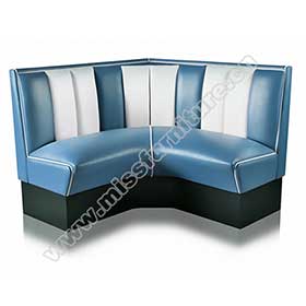Blue colour stripe back retro diner corner booth sofas, american style dinette with black laminate foot stripe retro 1950s corner booth sofas