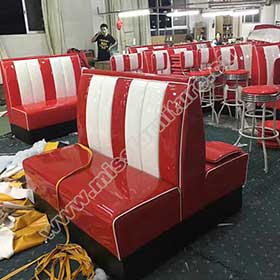 Factory produce doubleside 4 seater American style 50's gloss red PVC leather retro diner booth sofas gallery-doubleside gloss retro diner booth