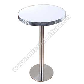 High quality white color Formica laminate and aluminium edge round american bar table,stainless steel table legs 50s american diner bar table