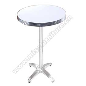 Hotsale ice white Formican laminate with aluminium table edge retro bar table, glossy cross steel table legs high american 50s diner bar table