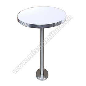 Customize fixed to floor stainless steel table legs with round formica retro diner bar table, fixed to floor steel round 50s retro restaurant bar table
