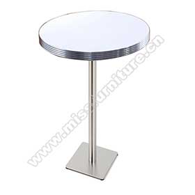 1950s american retro bar table M-8704-Durable formica veneer with aluminium table edge #201 steel dining room retro bar table for 2 seater, square steel table base 50s retro bar table