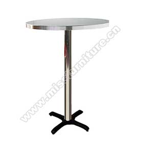 Simple black iron cross table base midcentury american dinette round bar table, 2 seater white fireproof veneer 1950s american dinette bar table