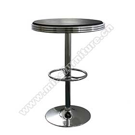 Wholesale round chrome table base with footer black color fireproof retro dining room bar table, commercial black american retro bar table