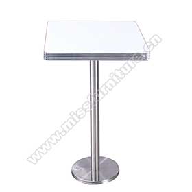 Customize square white Formica table top with steel base cafeteria 50's retro bar table,2 seater with aluminium edge square retro 50's bar table
