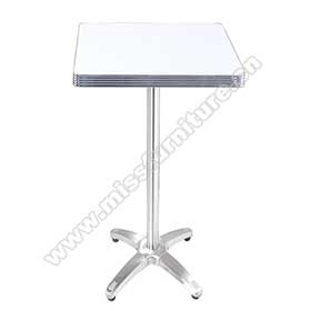 Hotsale aluminium table edge with stainless steel cross table base midcentury retro club bar table, white cross table base 50s retro bar table
