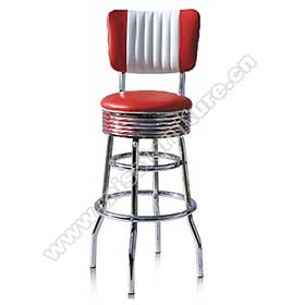 Customize red/black colour stripe back stainless steel american retro diner bar chairs, stripe back red and white leather retro diner bar stools