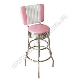 1950s american retro bar chair M-8803-Customize pink color glossy vinyl leather #304 steel mid century retro diner bar chairs, with footer thin seater steel retro club bar stools furniture