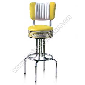 1950s american retro bar chair M-8804-Wholesale yellow/turquoise leather color chrome 1960's american diner bar stools, stripe back high seater 1960s retro diner chrome bar stools
