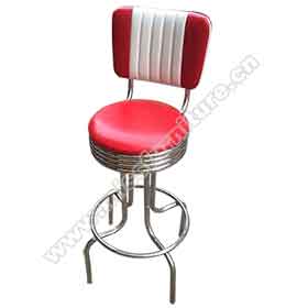1950s american retro bar chair M-8805-Hotsale 75cm height seater 5 channels round red and white club american diner bar stools,stainless steel frame 50s american club bar chairs