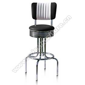 1950s american retro bar chair M-8806-Classical black/red color vinyl #304 steel stripe back round 50s restaurant bar chairs, stainless steel thin seater restaurant american 50s bar chairs