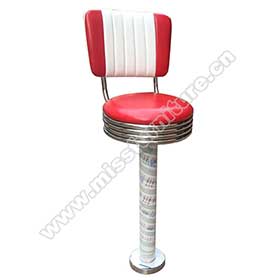 Wholesale red fixed to floor steel 5 channeled fifties retro diner bar chair, dining room red PU leather commercial fifties retro diner bar chairs