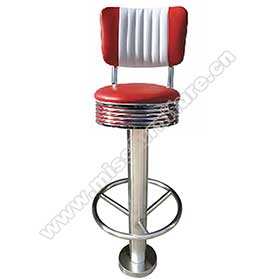 1950s american retro bar chair M-8808-Durable red/black fixed to floor with round footer 50s american club bar stools, stripe back 75/65cm height chrome club american 50s barstols