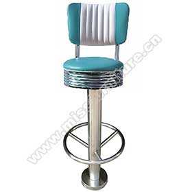 1950s american retro bar chair M-8809-Colorful turquoise/yellow leather 65/75cm round seater height cafeteria retro barstools, fixed to floor with screws chrome retro cafeteria bar stools