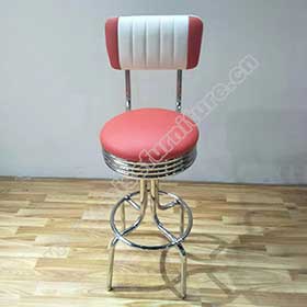 1950s american retro bar chair M-8810-High quality vintage design short back PVC leather retro club #201 steel bar chairs, 65/75cm seater stainless steel commercial retro 50s club bar chair